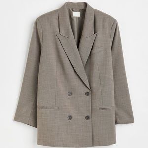H&M+ Oversized Double-breasted Jacket in Taupe Melange 3XL